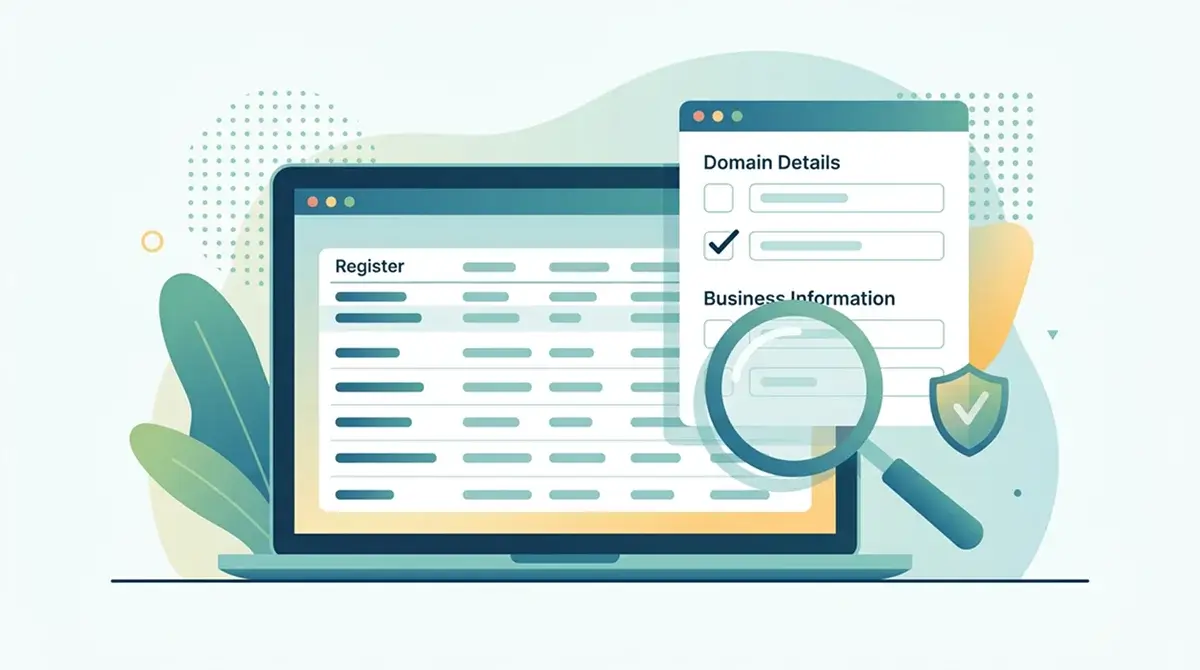 A licence checking worksheet with fields for business name, domain and account details